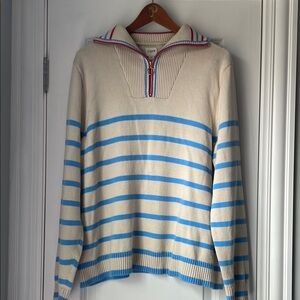J. Crew Cotton Cream Sweater with Blue Sweater 2X